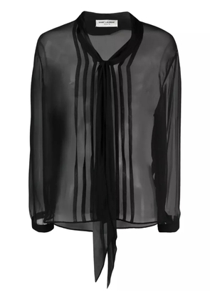 Saint Laurent pussy-bow semi-sheer silk shirt - Black