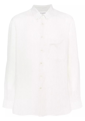 Saint Laurent logo-embroidered striped shirt - White