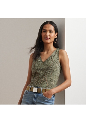 Beaded Mesh Sleeveless Blouse