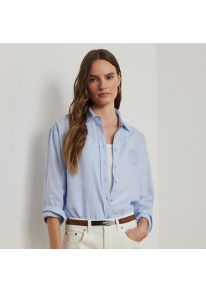 Oversize Striped Floral-Logo Linen Shirt