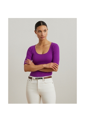 Petite - Rib-Knit Cotton-Blend Elbow-Sleeve Tee