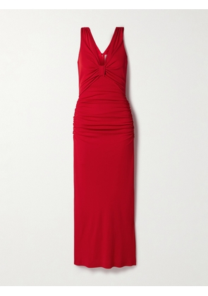 Carolina Herrera - Ruched Stretch-jersey Maxi Dress - Red - x small,small,medium,large,x large,xx large