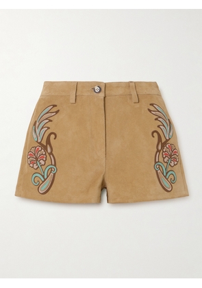 Etro - Appliquéd Suede Shorts - Neutrals - IT36,IT38,IT40,IT42,IT44,IT46