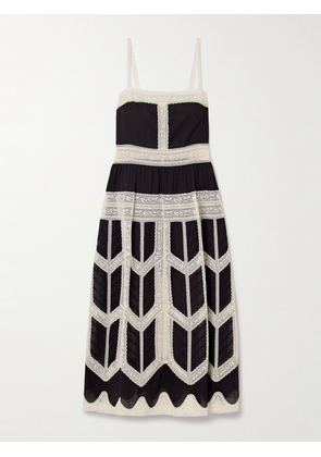 Zimmermann - Rhiannon Cotton-voile And Lace Midi Dress - Black - 00,0,1,2,3,4