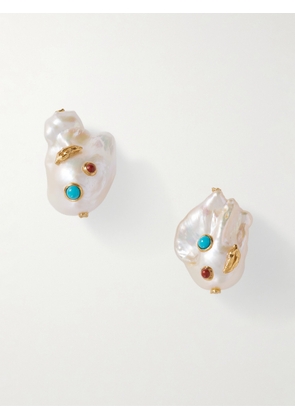 Pacharee - Jahn Feather Gold-plated Multi-stone Earrings - White - One size