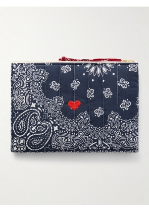 CALL IT BY YOUR NAME - Embroidered Bandana-print Quilted Cotton Pouch - Blue - One size