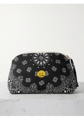 CALL IT BY YOUR NAME - Happy Face Vanity Embroidered Bandana-print Cotton Pouch - Black - One size