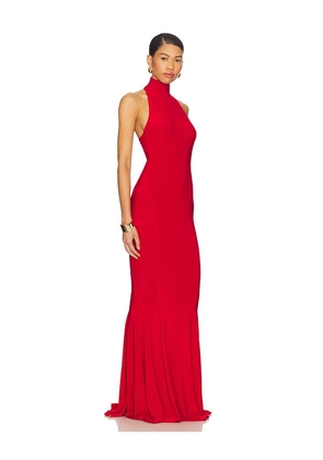 Norma Kamali x REVOLVE Halter Turtle Fishtail Gown in Red. Size L. Also in M, S, XL, XS.