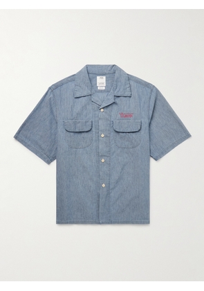 Visvim - Keesey Convertible-Collar Logo-Embroidered Cotton and Silk-Blend Chambray Shirt - Men - Blue - 1