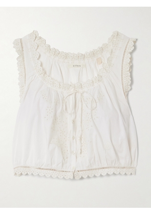 DÔEN - Traveler Cropped Broderie Anglaise Organic Cotton Top - White - xx small,x small,small,medium,large,x large,xx large