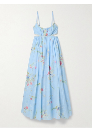 Zimmermann - Lucky Picnic Cutout Crocheted Lace-trimmed Printed Cotton-voile Maxi Dress - Blue - 00,0,1,2,3,4