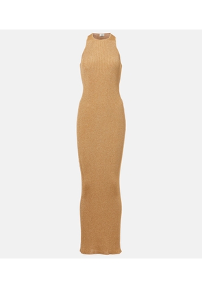 Saint Laurent Ribbed-knit lame maxi dress