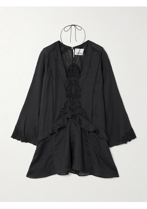 Isabel Marant - Liya Lace-trimmed Embroidered Ramie Mini Dress - Black - FR 34,FR 36,FR 38,FR 40,FR 42