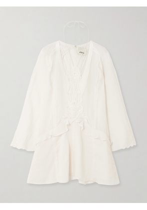 Isabel Marant - Liya Lace-trimmed Embroidered Ramie Mini Dress - Neutrals - FR 34,FR 36,FR 38,FR 40,FR 42