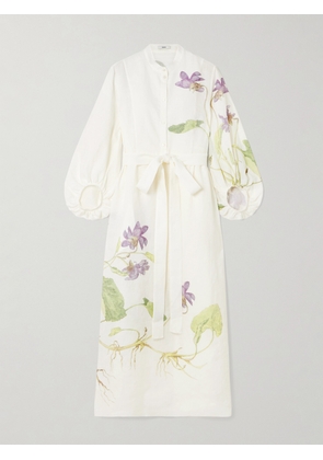 Erdem - Belted Floral-print Linen Midi Dress - White - UK 6,UK 8,UK 10,UK 12,UK 14,UK 16,UK 18,UK 20,UK 22