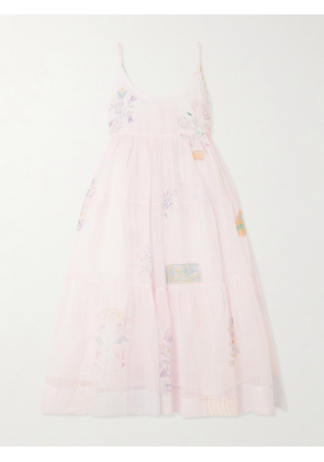 Eka - Ikumi Tiered Printed Cotton Kota Doriya Midi Dress - Pink - x small,small,medium,large,x large