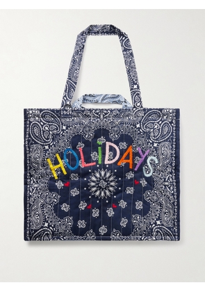 CALL IT BY YOUR NAME - Cabas Maxi Embroidered Quilted Printed Cotton Tote Bag - Blue - One size