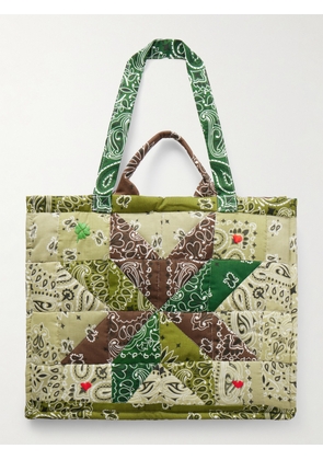 CALL IT BY YOUR NAME - Cabas Maxi Embroidered Quilted Patchwork Printed Cotton Tote - Green - One size
