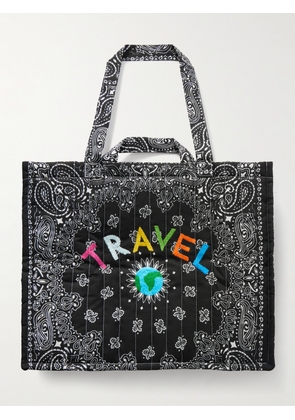 CALL IT BY YOUR NAME - Cabas Maxi Embroidered Quilted Printed Cotton Tote Bag - Black - One size