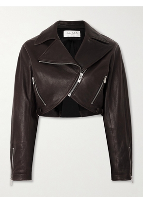 Alaïa - Cropped Leather Biker Jacket - Brown - FR 34,FR 36,FR 38,FR 40,FR 42