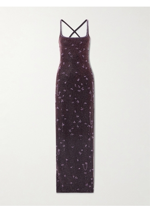 Clio Peppiatt - Wisteria Embellished Stretch-mesh Gown - Purple - x small,small,medium,large,x large