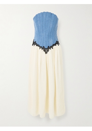 Gabriela Hearst - Glenn Strapless Lace-trimmed Denim And Crinkled-silk Midi Dress - Blue - IT38,IT40,IT42,IT44