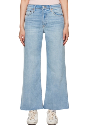 Re/Done Blue Mid Rise Wide Leg Crop Jeans