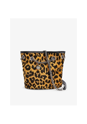 Womens Stella Mccartney Chain-Strap Leopard-Pattern Woven Bucket Bag