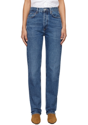 AGOLDE Blue 90's Pinch Waist High Rise Straight Long Jeans