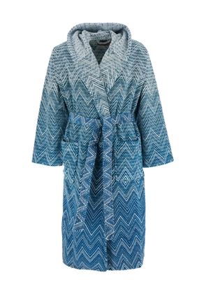Missoni stone Blue Bathrobe With Hood And All-over Zigzag Motif In Cotton Home