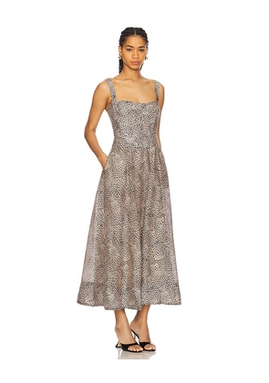 Bardot Lilah Corset Midi Dress in Brown. Size 10. Also in 2, 4, 6, 8.