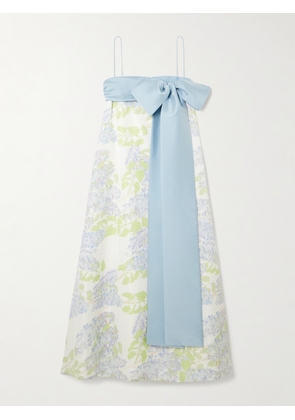 BERNADETTE - Bailey Bow-embellished Floral-print Taffeta Gown - Blue - FR 34,FR 36,FR 38,FR 40,FR 42,FR 44