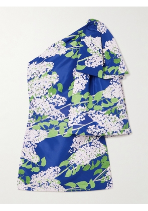 BERNADETTE - Josselin One-shoulder Bow-embellished Floral-print Taffeta Mini Dress - Blue - FR 34,FR 36,FR 38,FR 40,FR 42,FR 44