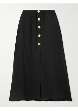 Le Kasha - Hays Linen-gauze Midi Skirt - Black - S/M,M/L