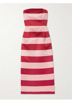 Emilia Wickstead - Leila Strapless Striped Duchesse-satin Midi Dress - Pink - UK 4,UK 6,UK 8,UK 10,UK 12,UK 14,UK 16,UK 18