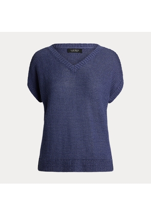 Petite - Linen-Blend Short-Sleeve V-Neck Jumper