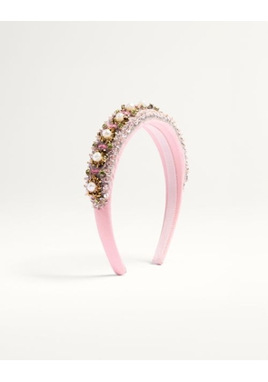 Valentino Garavani HEADBAND IN WOOL AND SILK WITH EMBROIDERY Woman LIGHT PINK/GOLD UNI