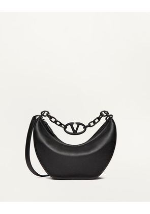 Valentino Garavani VLOGO MOON SMALL HOBO BAG IN GRAINY CALFSKIN WITH CHAIN Woman BLACK UNI