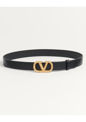 Valentino Garavani VLOGO SIGNATURE BELT IN SHINY CALFSKIN WITH CRYSTALS 30 MM Woman BLACK/CRYSTAL 065