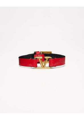 Valentino Garavani VLOGO SIGNATURE CALFSKIN BRACELET Woman PURE RED/BLACK UNI