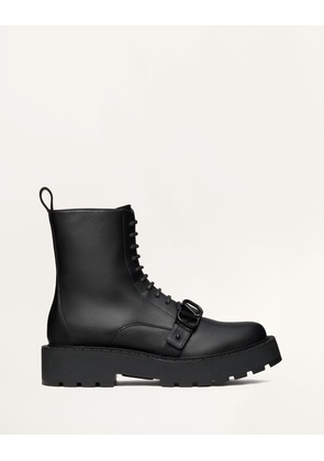 Valentino Garavani VLOGO SIGNATURE CALFSKIN COMBAT BOOT 45MM Woman BLACK 35