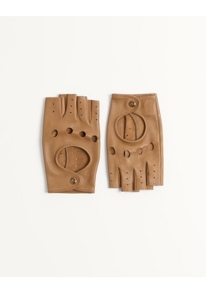 Valentino Garavani VLOGO SIGNATURE NAPPA FINGERLESS GLOVES Woman LIGHT CAMEL/GOLD 6