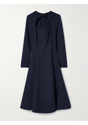 Oscar de la Renta - Tie-neck Cutout Wool-blend Midi Dress - Blue - US0,US2,US4,US6,US8,US10,US12