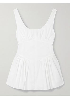 Proenza Schouler White Label - Bader Gathered Stretch-cotton Poplin Peplum Top - US0,US2,US4,US6,US8,US10