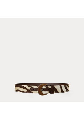 Zebra-Print Wood-Buckle Wide Belt
