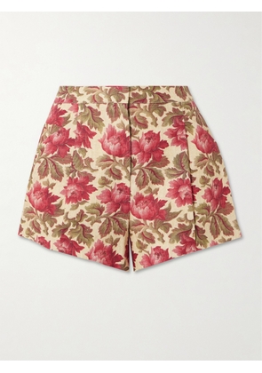 Posse - Rosalie Floral-print Linen Shorts - Red - xx small,x small,small,medium,large