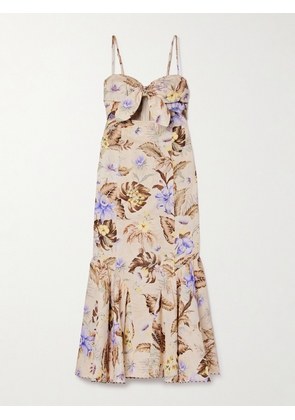 Zimmermann coco One-piece Jumpsuit In Beige Linen With Multi