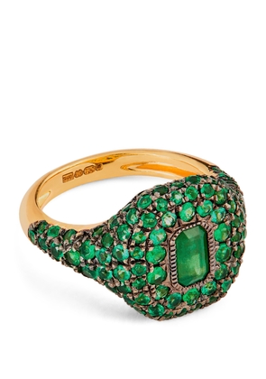 Shay Yellow Gold and Emerald Pavé New Modern Pinky Ring