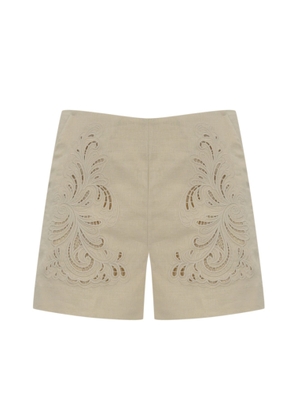 TwinSet Linen Blend Shorts With Embroidery