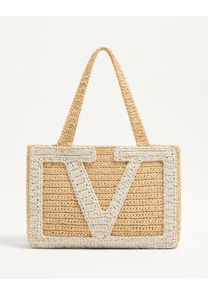 Valentino Garavani GARAVANI VIVA SUPERSTAR MEDIUM SHOPPING BAG IN RAFFIA Woman NATURAL/BUTTER UNI